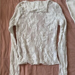 Free People | White Lace Turtleneck Long Sleeve Top | L